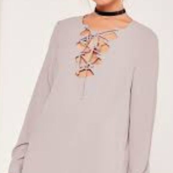 Missguided Scallop Front Lace Up Shift Dress Gray - Picture 11 of 11